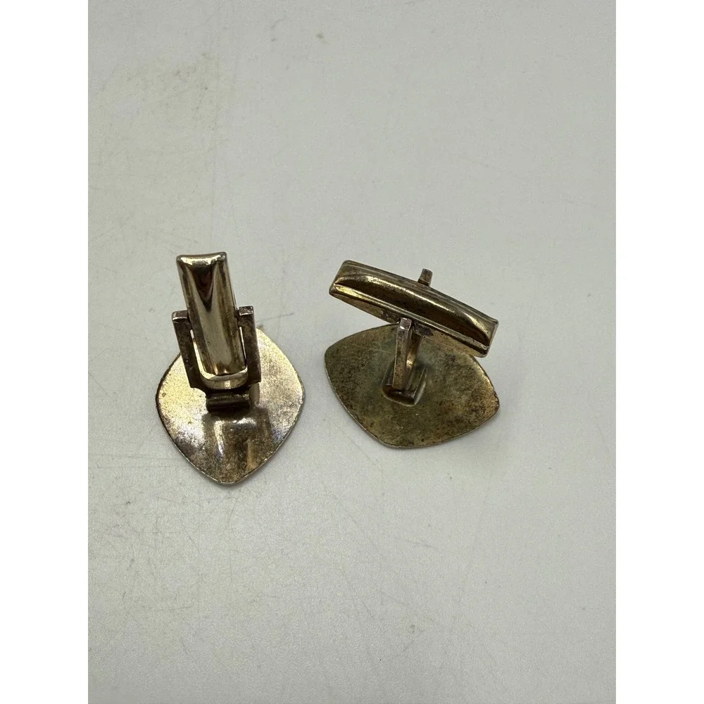 Vintage JM Sterling Silver Shield Cufflinks Textured Mid Century Modern Toggle